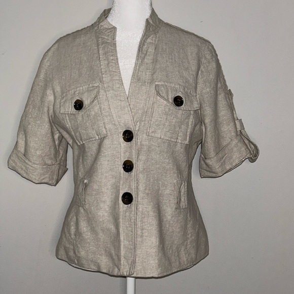 Willi Smith Khaki Safari Linen Blend Top Size Medium - Picture 1 of 7